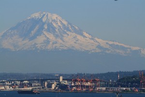 Mt Rainier over Port of Seattle